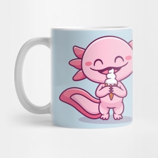 Cute Axolotl Eating Ice Cream Cone Cartoon Mug